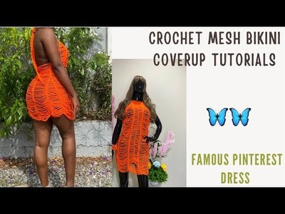 Crochet mesh dress tutorials. how to crochet famous Pinterest bikini coverup dress. bikini cover