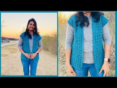 Crochet simple and elegant women vest | L size | crochet women cardigan | repeat only two rows