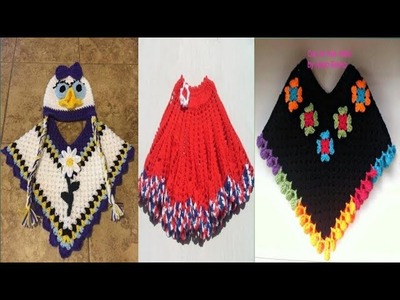 Cut design corochet baby poncho  # How to crochet baby poncho  # naice color poncho pew