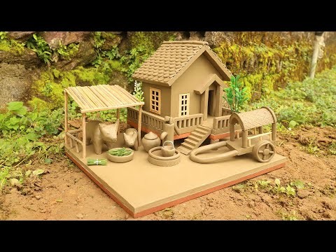 DIY how to make miniature house || kitchen set, house of animals, bullock carts & mini hand pumps
