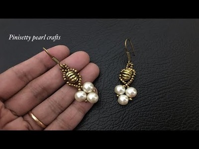 DIY.Simple Earrings.Gold Pumpkin Beads Earrings Making.Tutorial For Beginners.pinisetty pearl crafts
