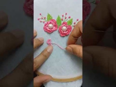 Hand Embroidery Tutorial 5.Cast on Stitch 3D flower design #shorts #handembroidery