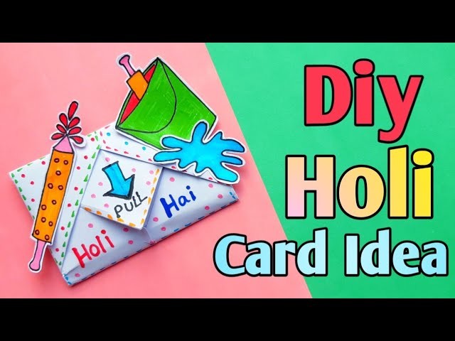 Holi Card Making Idea With White Paper. Holi Craft Idea.Easy Holi Greeting Card. Holi Gift Ideas