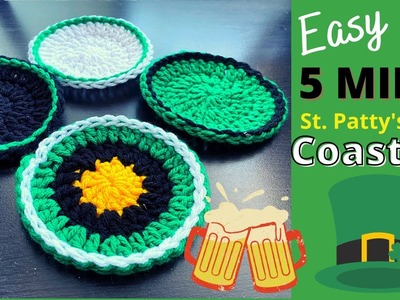 How to Crochet a Flat Circle Coaster (5 Minute St. Patty's Day Coasters)