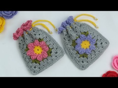 How to crochet motif pouch for beginner. New easy step by step crochet pouch