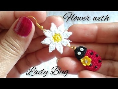 HOW TO MAKE CROCHET EARRINGS | FLOWER WITH LADY BUG