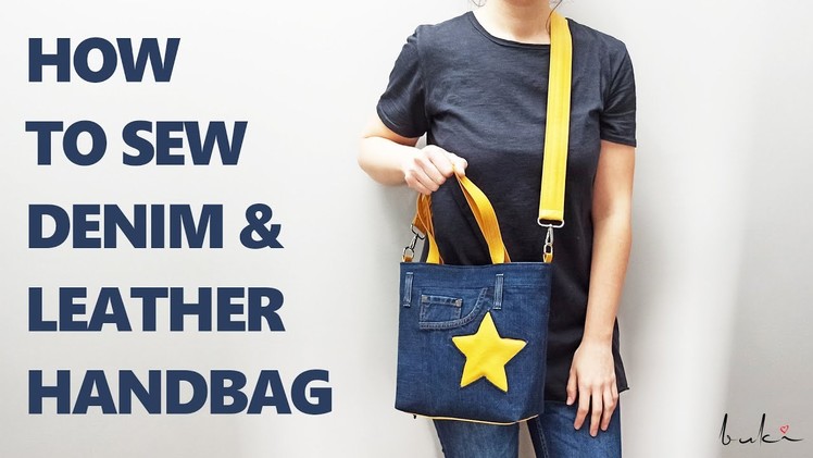 Jeans and Leather Combination Shoulder Bag | Square Denim Handbag | How to Sew Denim Bag?