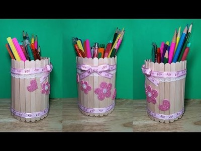 Plastic Bottle And Ice Cream Sticks | Popsicle Stick Pen Holder | Simple DIY | Craft Ideas