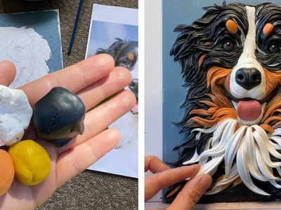 Amazing! How to make clay Bernese mountain dog | 28 hours work shown in 10mins | Magic clay art