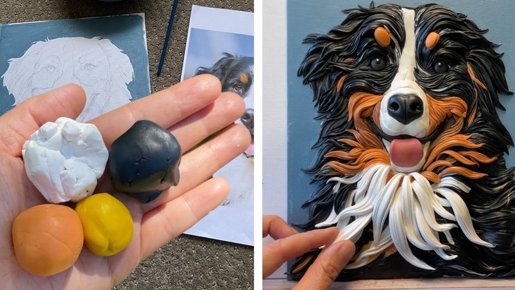 Amazing! How to make clay Bernese mountain dog | 28 hours work shown in 10mins | Magic clay art