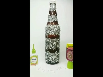 DIY Bottle With Lace Design | Latest Bottle Art Home Décor | Fevicryl Hobby Ideas
