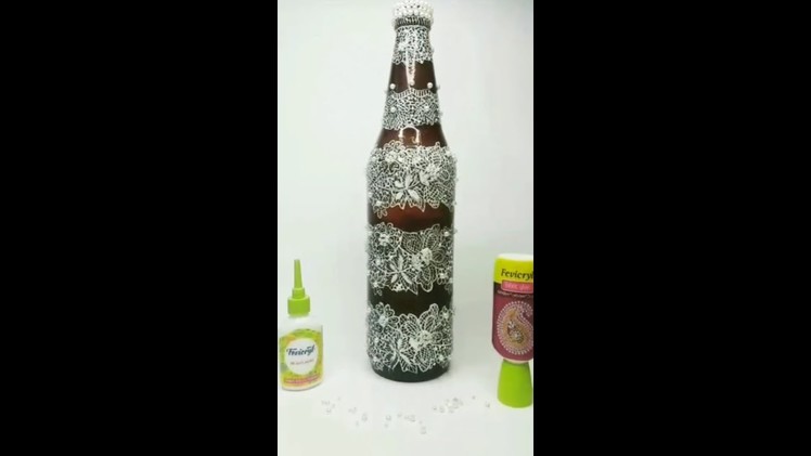 DIY Bottle With Lace Design | Latest Bottle Art Home Décor | Fevicryl Hobby Ideas