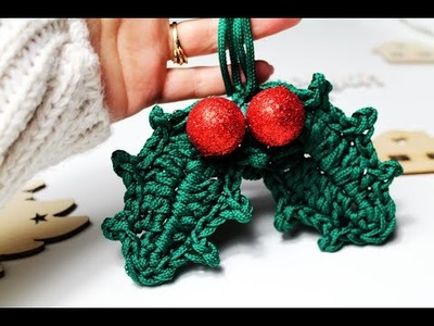 Easiest crochet holly leaves tutorial. Liść ostrokrzewu na szydełku.