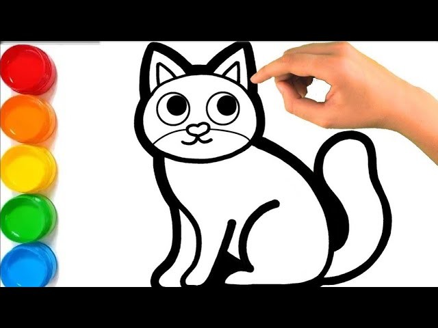 Glitter Rainbow Cat coloring and drawing for Kids Toddlers