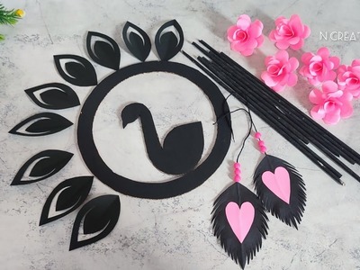 Peacock wall hanging craft | Rose paper flower wall hanging | Paper wall decoration | Diy room decor