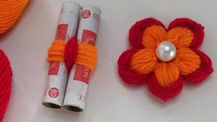 Amazing Hand Embroidery Woolen Flower craft ideas with Cotton Thread Spool | Easy Sewing Hack