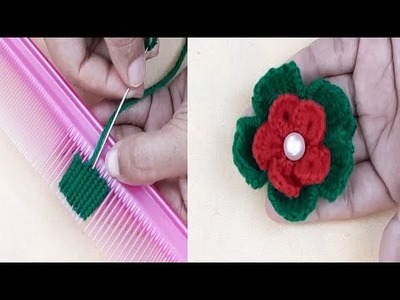 Amazing Trick with Hair Comb -  Woolen Flower Making - Hand Embroidery Design - Sewing Hack#Shorts