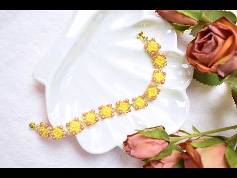 Beebeecraft DIY Beaded Yellow Flower Bracelet with Seed Beads