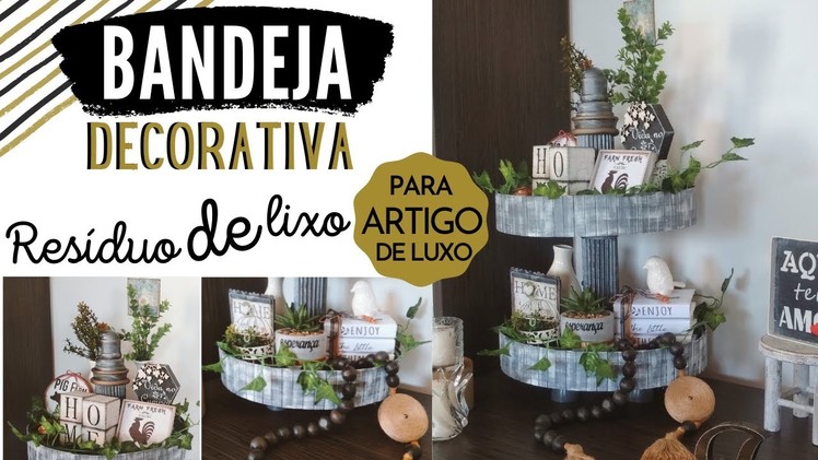DIY BANDEJA 2 ANDARES FARMHOUSE COM PAPELÃO E PALITO DE SORVETE