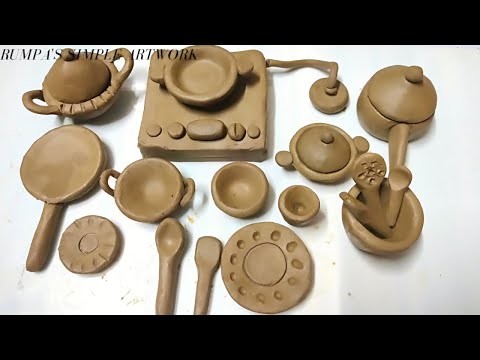 How To Make Handmade Kitchen Set With Clay |  Miniature Kitchen Set | Polymer Clay Kitchen Set |