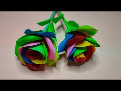 Rainbow roses making with paper || Beautiful flower craft || rainbow colour rose || @Mama's craft