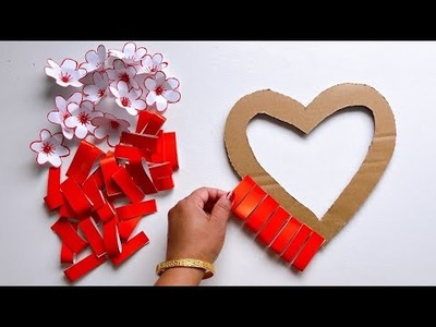 Unique Paper Flower Wall Hanging.Easy Heart Shaped wall hanging idea. Best out of waste cardboard
