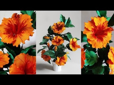DIY Hibiscus flowers | satin ribbon hibiscus | flower making | tutorials | ribbon pollen | decor
