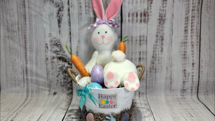 DOLLAR TREE EASTER BUNNY BASKET DIY | EASY EASTER DECOR WITH DOLLAR TREE | BUNNY BUT DIY