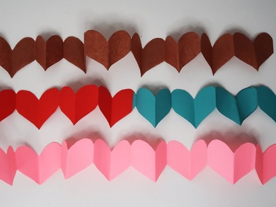 Easy Decorative Paper Heart Chain || DIY Paper Cutting Decorations || Paper Heart Chain Tutorial