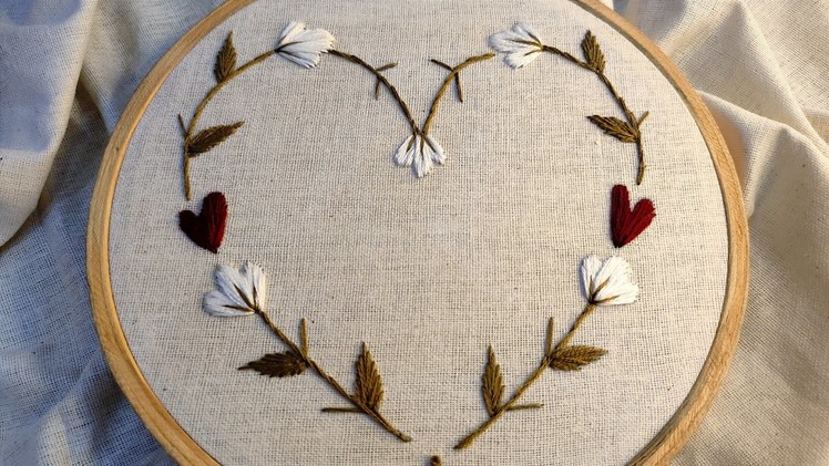 Floral heart embroidery tutorial || Hand embroidery for beginners || Basic embroidery stitches ||