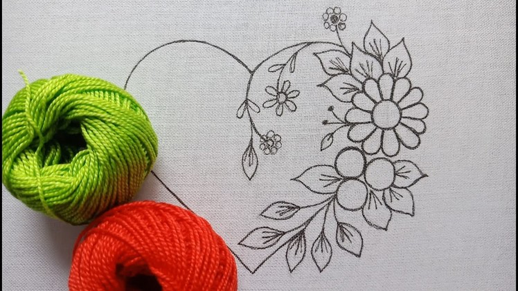 Hand Embroidery All over Design,Heart Florist Design Embroidery,Basic Hand Embroidery for Beginner