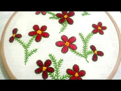 Hand embroidery, flower pattern with criss cross chain stitch