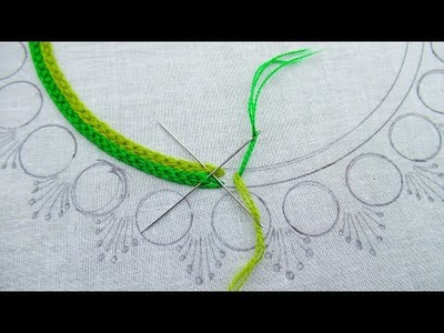 Hand embroidery neck design for kurti, Amazing braided chain stitch with woven wheel flower stitch