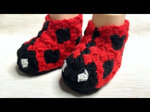 How to crochet Ladybug baby booties using C2C crochet technique (corner to corner crochet).