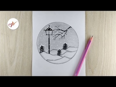 How to draw a snowfall scenery easily | Step by step pencil sketch drawing