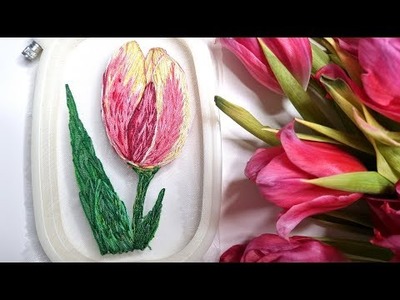 How to make Amazing Embroidery Tulip, Hand Embroidery for Beginners, Flower Embroidery Tutorial