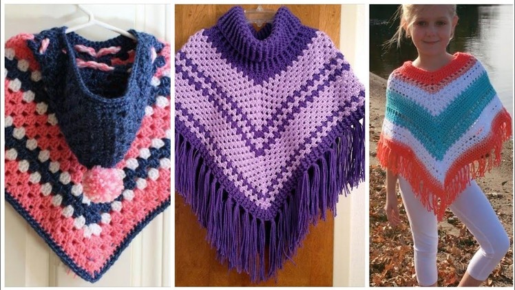 Super stylish gorgeous crochet luxury knitting kids baby girl poncho & shawls design