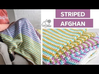 CROCHET: Striped Blanket with few yarn ends. The Tricolor method. Pattern by Winding Road Crochet.