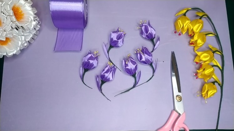 DIY | How To Make BellFlower From Satin Ribbons | Tutorial Membuat Bunga lonceng Dari Pita Satin