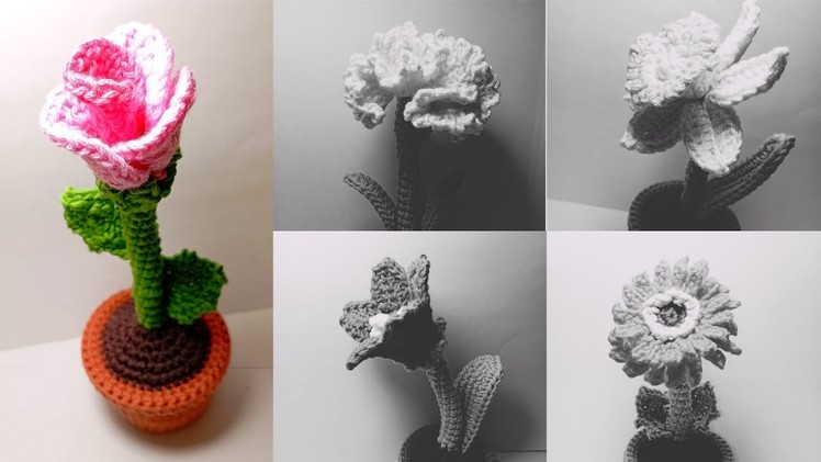 Flor Rosa en maceta a crochet | Crochet Rose flower in pot