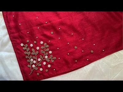 Hand Embroidery Bead work Design on Churidar.Kurti Salwar Lower Part | Bead work Tutor for Beginners