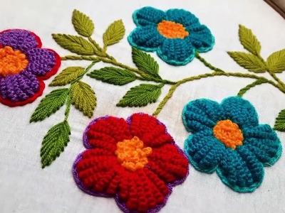 Hand embroidery unique and color full flower design modern sewing work