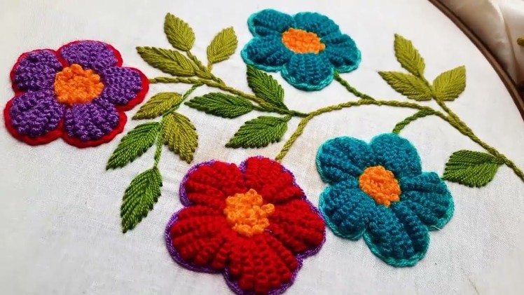 Hand embroidery unique and color full flower design modern sewing work