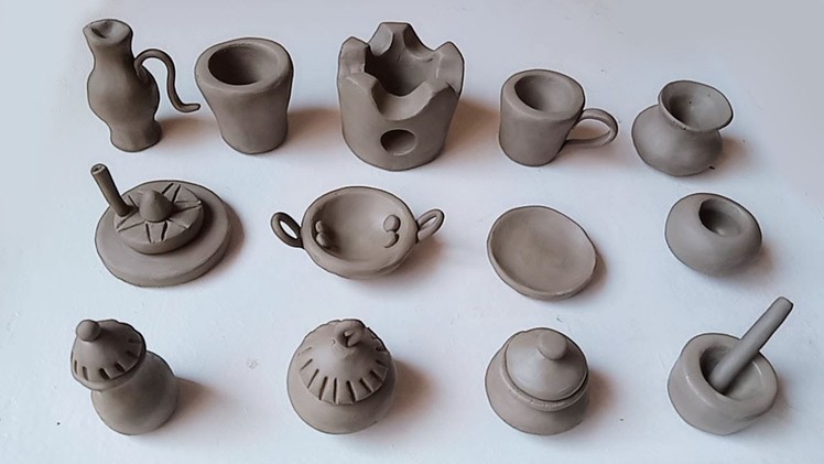 How to make tiny full clay kitchen set, miniature polymer clay kitchen set,clay kitchen mini tools
