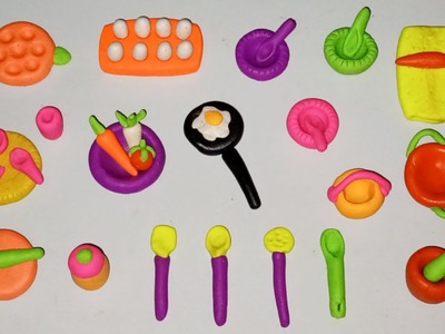 Polymer clay kitchen set | miniature cookware items spoon plate tumbler pan etc | clay ideas 1