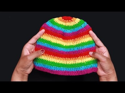 Simple and Easy Multicolor Crochet Cap Design | Slouchy Beanie Caps