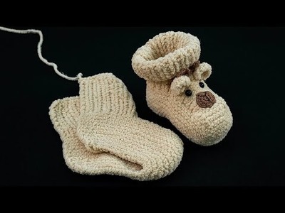 Simple knitted baby booties “Teddy bears” - socks knitted with needles!
