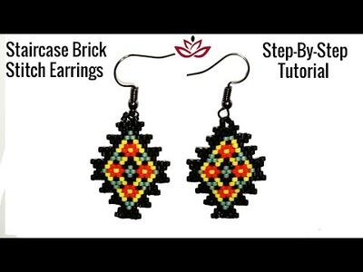 Staircase Brick Stitch Earrings with Delica Beads - Tutorial + Pattern