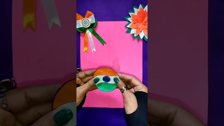 Tricolour Indian flag Badge ideas | Independence day Badge craft | Diy Republic day Badge #shorts
