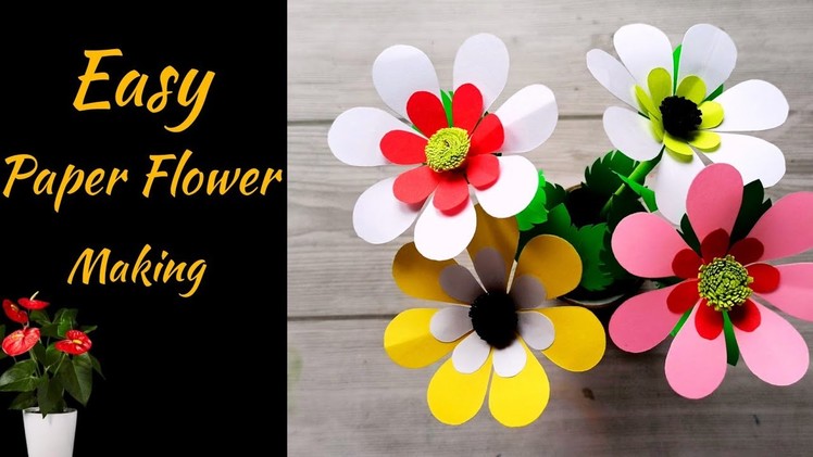 Amazing Paper Flower Making | Paper Flower Craft Paper Flowers Easy | Paper Flower Wall Decoration